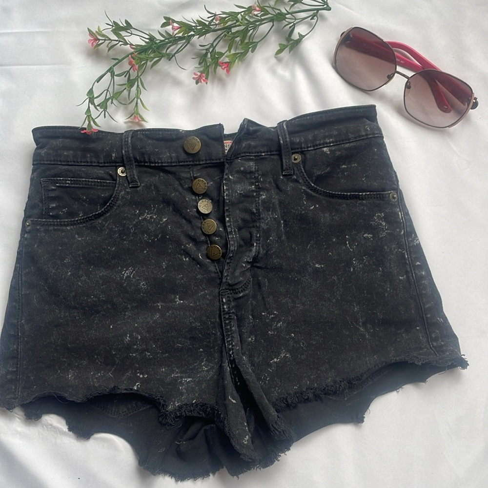 Guess Black Denim Cut Off Shorts